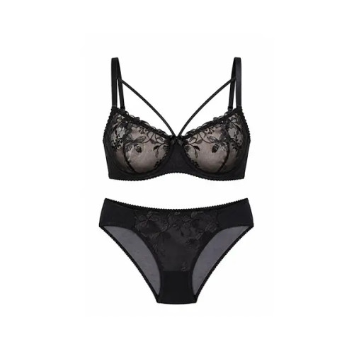 شورت و سوتین توری گلدوزی مدل فلورال بلک | فروشگاه شینا
